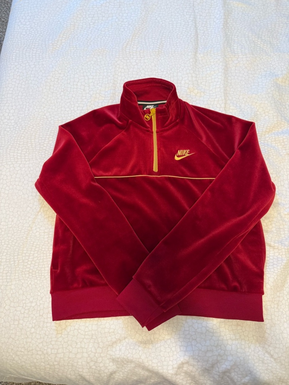 Nike Red Velvet Quarter-Zip Pullover with Yellow Trim
